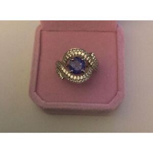 Gorgeous New Genuine Tanzanite & White Sapphire Gemstone Ring Sz 8